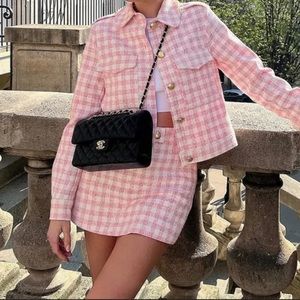 Zara - Plaid Winter Pink Tweed Blazer with Pockets